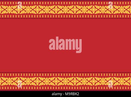 Red background with yellow Thai pattern, vector art Stock Vector