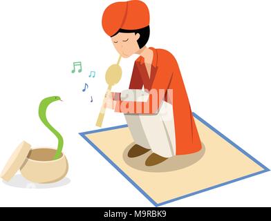 Snake charmer and cobra in flat vector art design Stock Vector