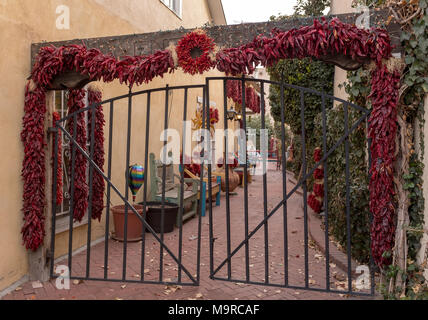 gated entrance to courtyard in Old Town, Albuquerque Stock Photo