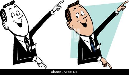 A businessman in a suit pointing in two different directions. Stock Vector