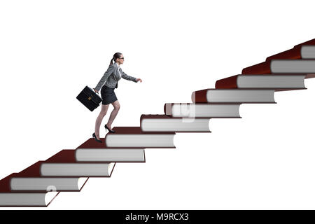 Businesswoman student climbing the ladder of education books Stock Photo
