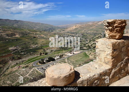 General view of the valley from Kerak Castle, Kerak, Jordan, Middle East Stock Photo