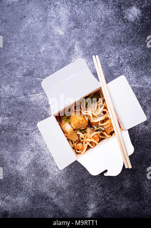 Noodles with tofu and vegetable in box Stock Photo