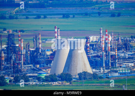 View of the oil refinery plant and nearby countryside, in Haifa, Israel Stock Photo