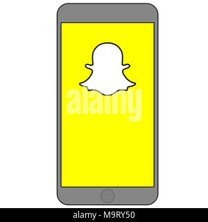 Illustration, smartphone with snapchat on screen Stock Photo