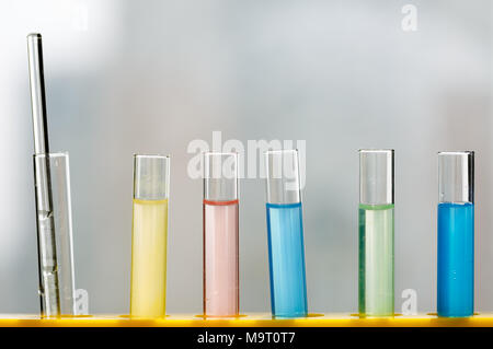 Various colors of reagents in vitro, biochemical experiments Stock Photo