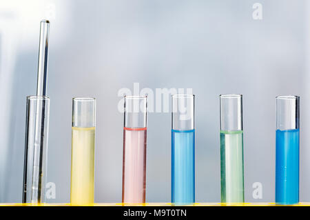 Various colors of reagents in vitro, biochemical experiments Stock Photo