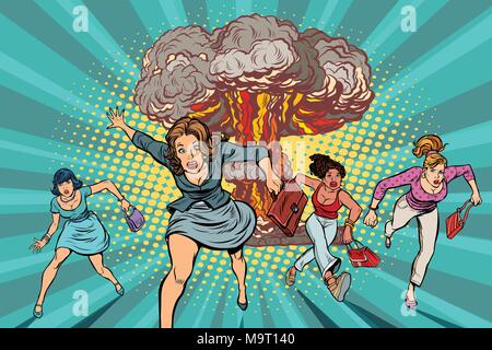 people run away from a nuclear explosion Stock Vector