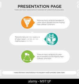 supply chain, vega, marketing funnel presentation design template in orange, green, yellow colors with horizontal and rounded shapes Stock Vector