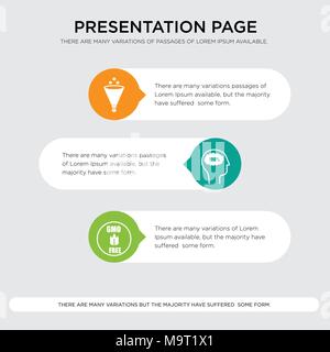 gmo free, IQ, slaes funnel on white background, in black, presentation design template in orange, green, yellow colors with horizontal and rounded sha Stock Vector