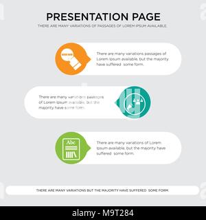 grammar, campaign management, book now presentation design template in orange, green, yellow colors with horizontal and rounded shapes Stock Vector