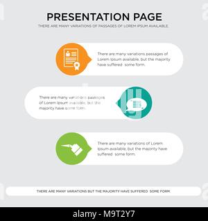 pull, statement, patent presentation design template in orange, green, yellow colors with horizontal and rounded shapes Stock Vector