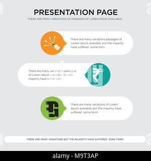 gf, rupees, reach presentation design template in orange, green, yellow colors with horizontal and rounded shapes Stock Vector
