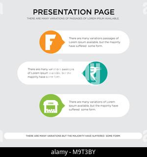 free stock,, rupees, f presentation design template in orange, green, yellow colors with horizontal and rounded shapes Stock Vector