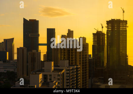 The construction frenzy of skyscrapers at sunrise in the financial district and city center of Panama City, Panama, Central America. Stock Photo