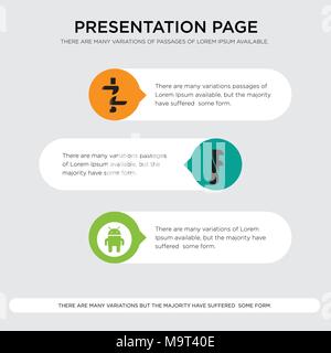 android, jz presentation design template in orange, green, yellow colors with horizontal and rounded shapes Stock Vector