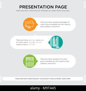 Data analysis computing, cloud syncing with computers, Folder sharing presentation design template in orange, green, yellow colors with horizontal and Stock Vector