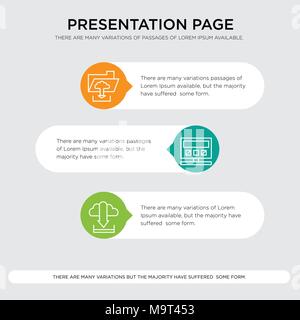 Cloud sync with local pc, computer, computing machine, Download folder from cloud, sync cloud data presentation design template in orange, green, yell Stock Vector