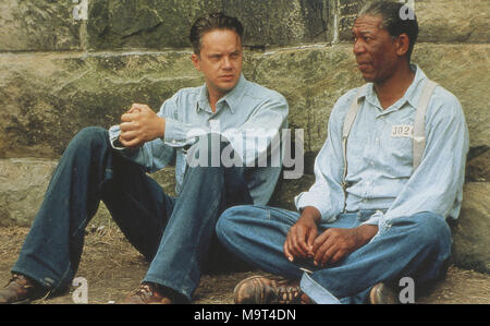 THE SHAWSHANK REDEMPTION 1994 Columbia Pictures film with Morgan Freeman at right and Tim Robbins Stock Photo