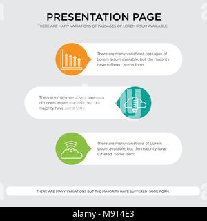 Cloud data sharing with wifi, Cloud data storage, increasing arrows presentation design template in orange, green, yellow colors with horizontal and r Stock Vector