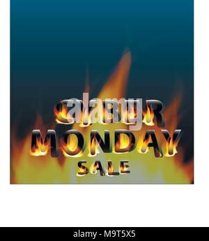 Fiery hot cyber monday sale. Promotional marketing banner poster. Design template. Stock Vector