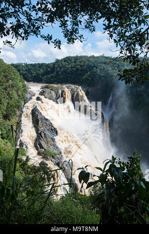 View of scenic Barron Falls or Din Din Falls in full flood, Kuranda after tropical cyclone Nora near Cairns, Far North Queensland, FNQ, QLD, Australia Stock Photo