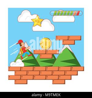 cloud star level pixel video game vector illustration Stock Vector ...