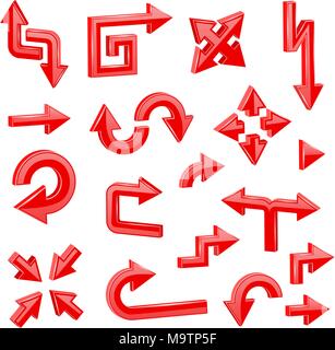 Red 3d arrows. Different directions Stock Vector