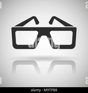 Cinema glasses. Black flat icon with shadow and reflection Stock Vector