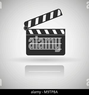 Movie motion clip. Black flat icon with shadow and reflection Stock Vector