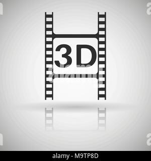 Film clip. Black flat icon with shadow and reflection Stock Vector