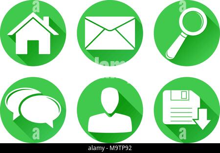 Set of main round green internet icons Stock Vector