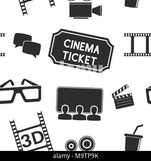Cinema seamless background. Movie theater symbols, black and white Stock Vector