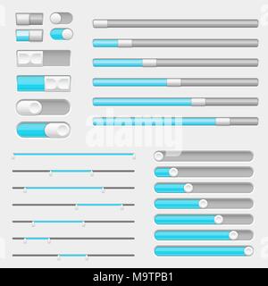 Set of gray and blue interface buttons, sliders Stock Vector