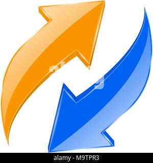Blue and orange arrows set. Shiny 3d web icons. Recycle symbol Stock Vector