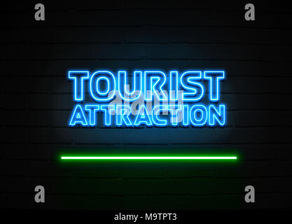 Tourist Attraction neon sign - Glowing Neon Sign on brickwall wall - 3D rendered royalty free stock illustration. Stock Photo