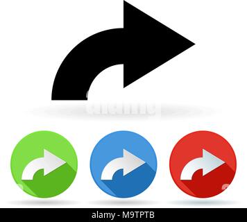 Arrow icon. Colored set of right turn arrow signs Stock Vector