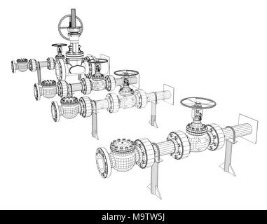 Wire-frame industrial valves Stock Photo