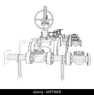 Wire-frame industrial valves Stock Photo