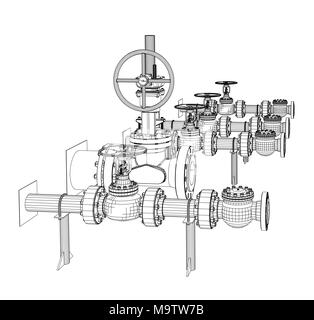 Wire-frame industrial valves Stock Photo