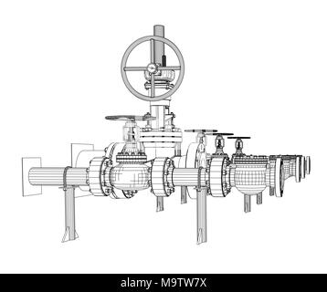 Wire-frame industrial valves Stock Photo