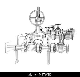 Wire-frame industrial valves Stock Photo