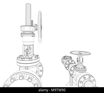 Wire-frame industrial valves Stock Photo