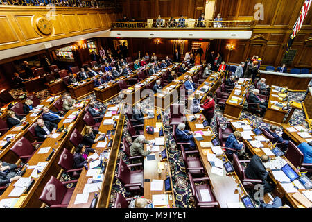 Indianapolis - Circa February 2018: Indiana State House of Representatives in session making arguments for and against a Bill II Stock Photo