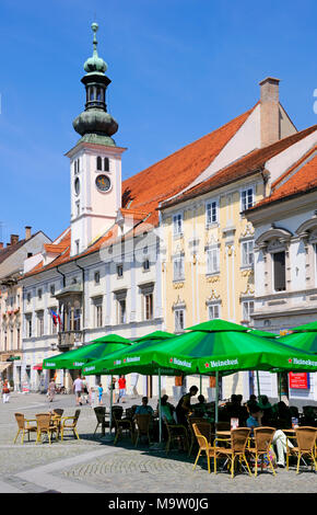 Maribor, Stajerska, Slovenia. Town Hall (Mariborski rotovž - 1565) in Glavni trg (main square) Stock Photo