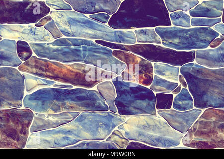 Stone wall rustic texture big seamless background. infinitely seamless texture of dark blue and brown marble stones for decoration of walls and fences Stock Photo