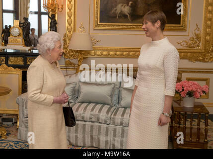 Queen Elizabeth II receives President of Estonia Kersti Kaljulaid during a private audience at Windsor Castle, Berkshire. Stock Photo