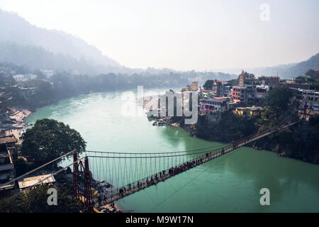 Ram Jhula is an iron suspension bridge situated in Rishikesh, Uttarakhand state of India. Stock Photo