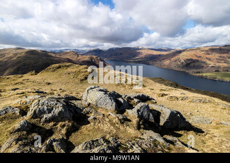 The View South West Along Ullswater From the Summit of Hallin Fell, Lake District, Cumbria, UK Stock Photo