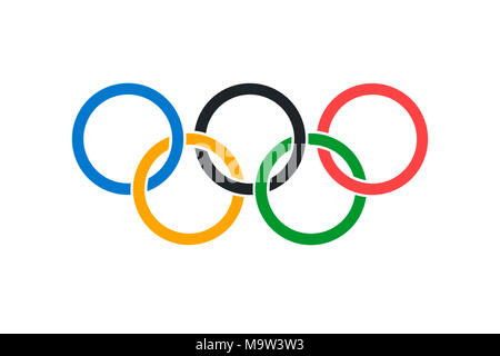 An illustration of the official Olympic Flag in both color and proportions Stock Photo